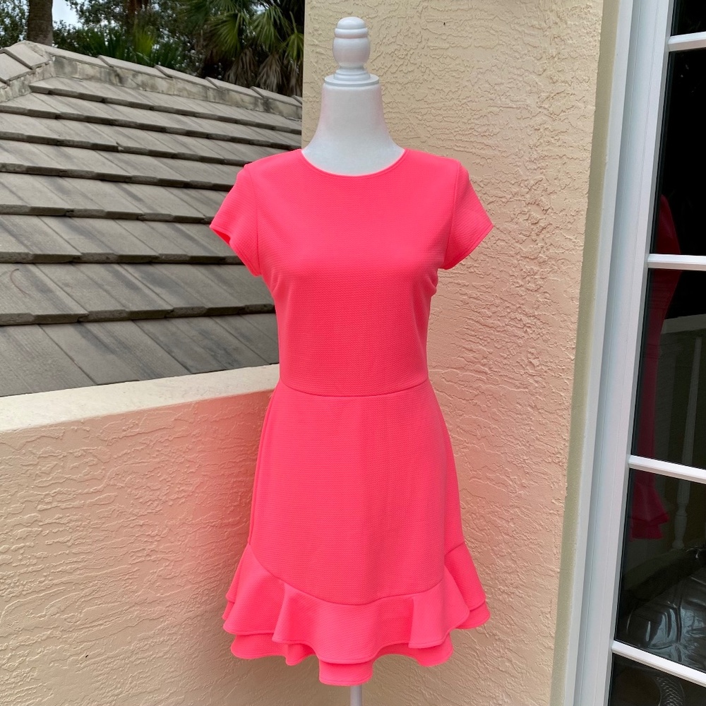 AQUA Ruffle Dress in Barbie Pink